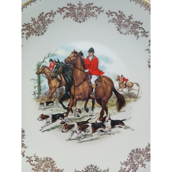Vintage Gainsborough Hunt Scene Plate Bone Charger Na England Horse Hounds... - Picture 5 of 5